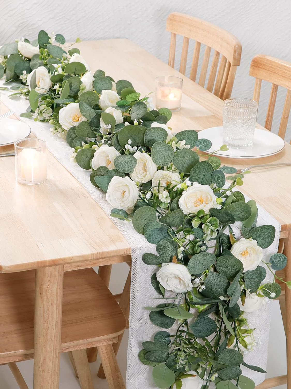 White Rose Eucalyptus Garland 2 Pack 13Ft Wedding Centerpieces