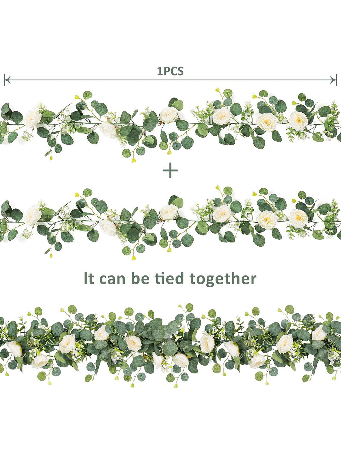 White Rose Eucalyptus Garland 2 Pack 13Ft Wedding Centerpieces