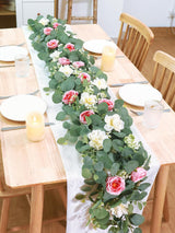 White Pink Artificial Eucalyptus Rose Wedding Runner Centerpiece 2 Pack 13 Ft