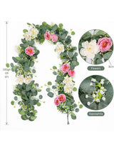 White Pink Artificial Eucalyptus Rose Wedding Runner Centerpiece 2 Pack 13 Ft