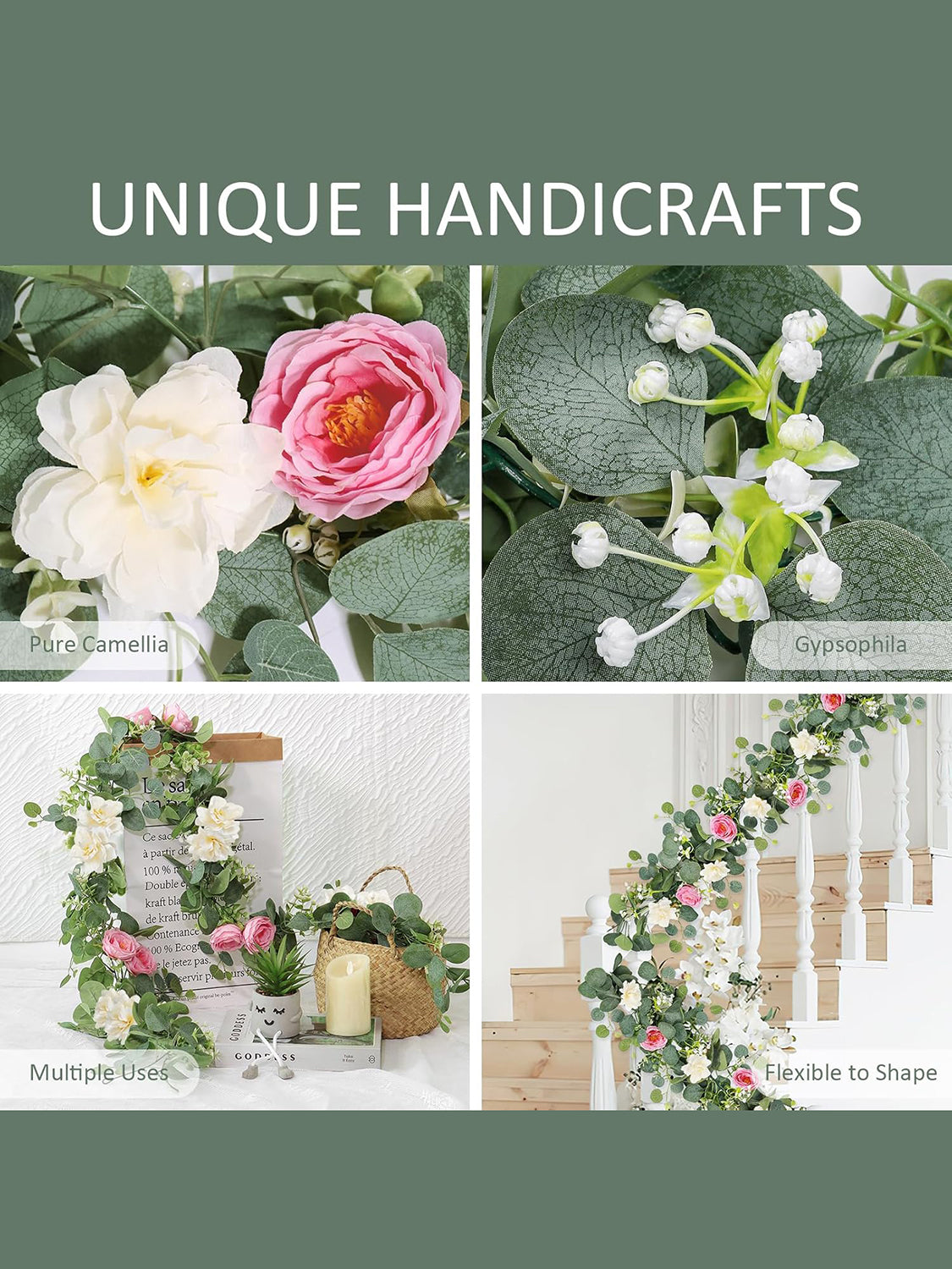 White Pink Artificial Eucalyptus Rose Wedding Runner Centerpiece 2 Pack 13 Ft