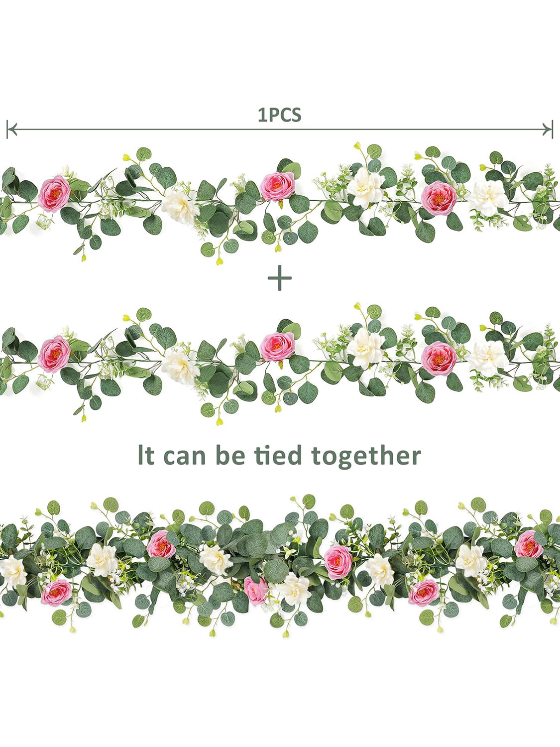 White Pink Artificial Eucalyptus Rose Wedding Runner Centerpiece 2 Pack 13 Ft