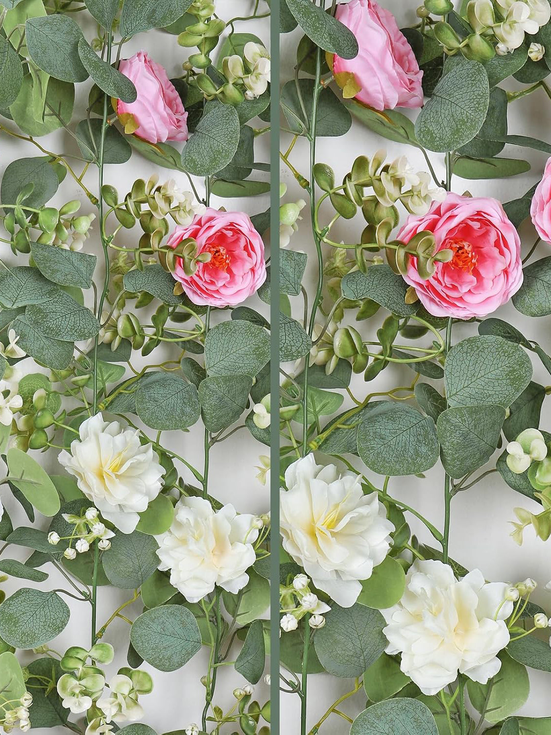 White Pink Artificial Eucalyptus Rose Wedding Runner Centerpiece 2 Pack 13 Ft