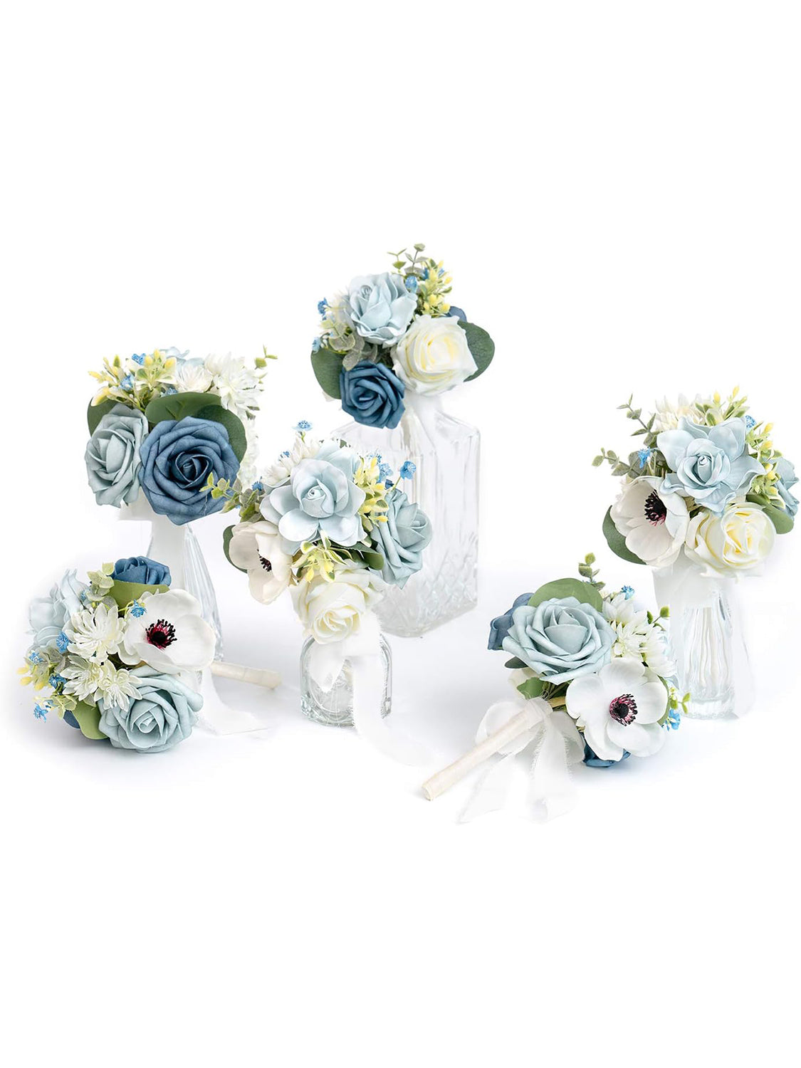 Dusty Blue Wedding Table Centerpieces Set Mini Bridesmaid Bouquets 6 Pack