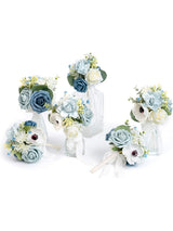 Dusty Blue Wedding Table Centerpieces Set Mini Bridesmaid Bouquets 6 Pack