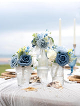 Dusty Blue Wedding Table Centerpieces Set Mini Bridesmaid Bouquets 6 Pack