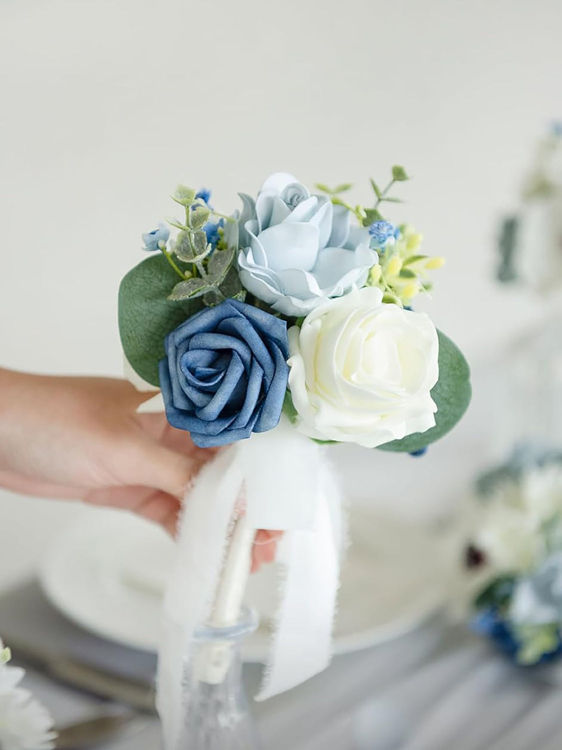 Dusty Blue Wedding Table Centerpieces Set Mini Bridesmaid Bouquets 6 Pack