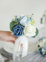 Dusty Blue Wedding Table Centerpieces Set Mini Bridesmaid Bouquets 6 Pack