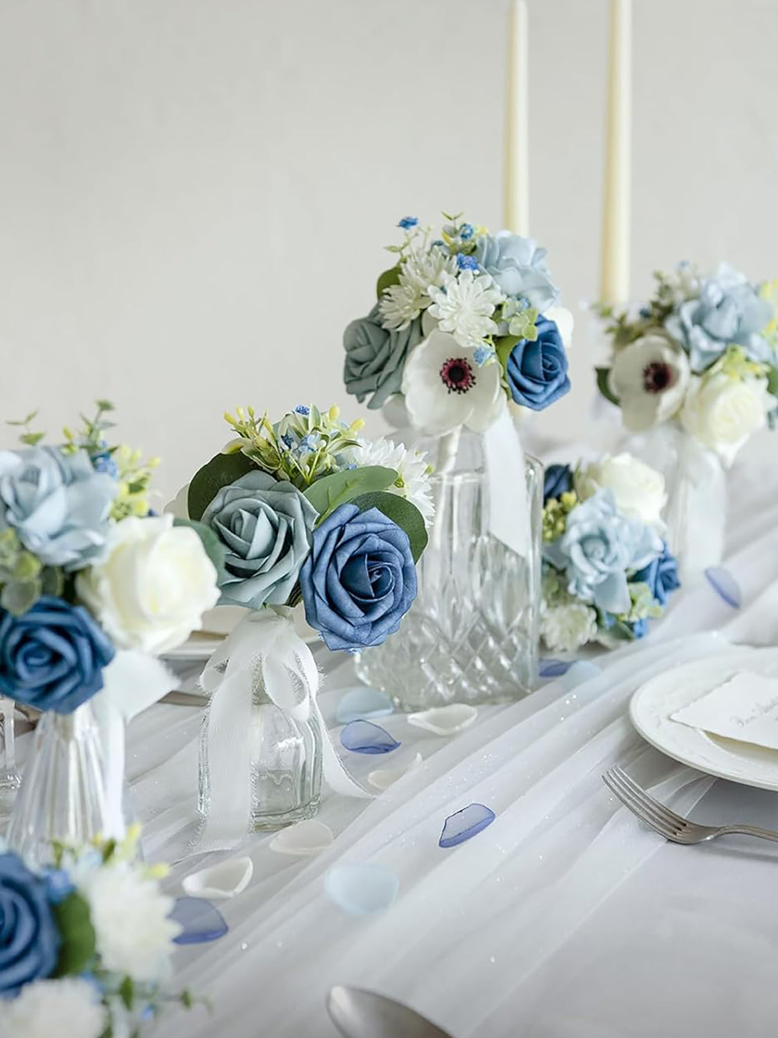 Dusty Blue Wedding Table Centerpieces Set Mini Bridesmaid Bouquets 6 Pack