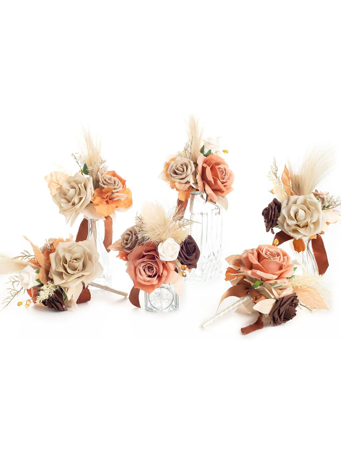 Artificial Flowers Centerpieces Mini Bridesmaid Bouquets Set Of 6 Brown And Rust