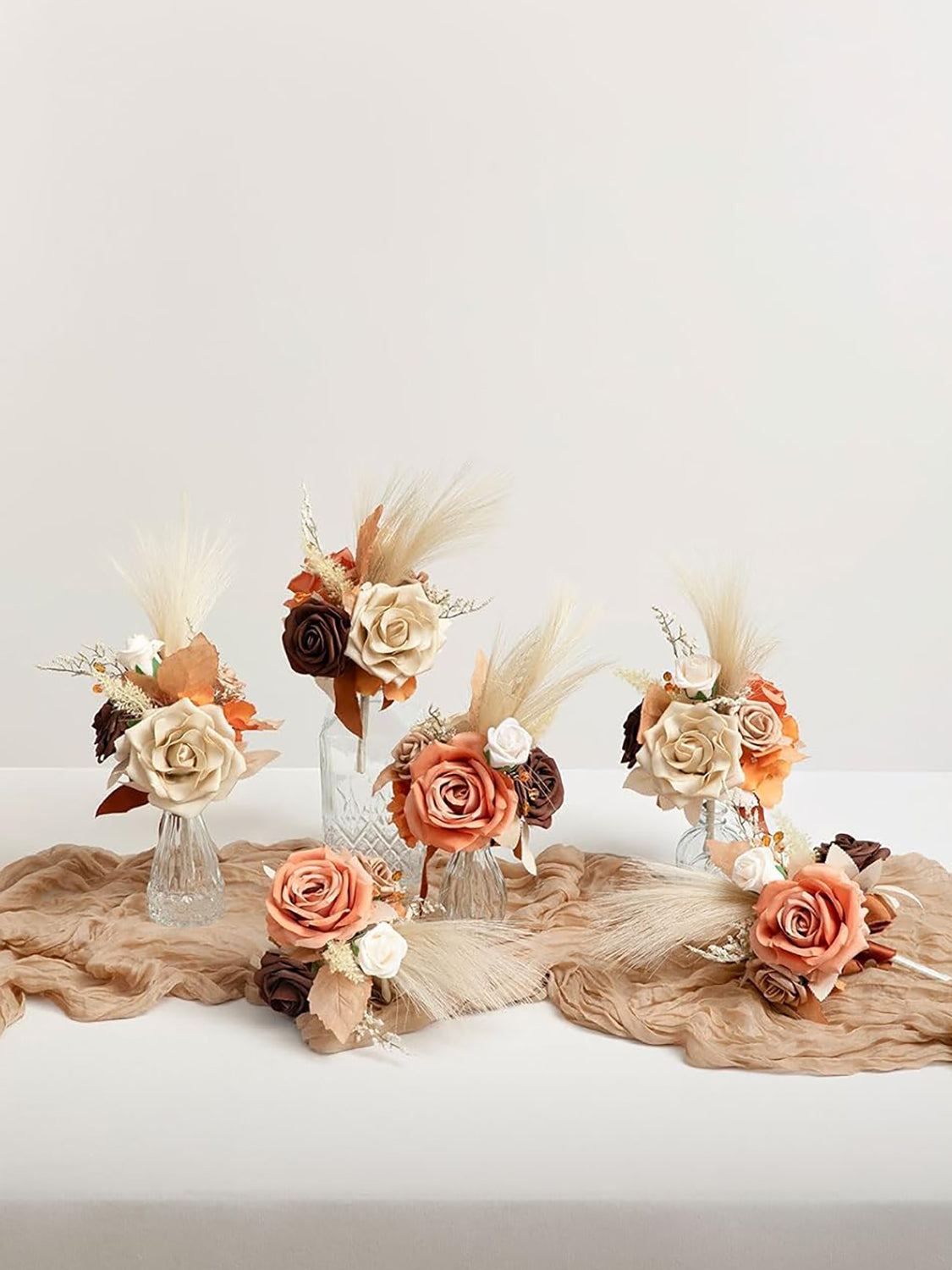 Artificial Flowers Centerpieces Mini Bridesmaid Bouquets Set Of 6 Brown And Rust