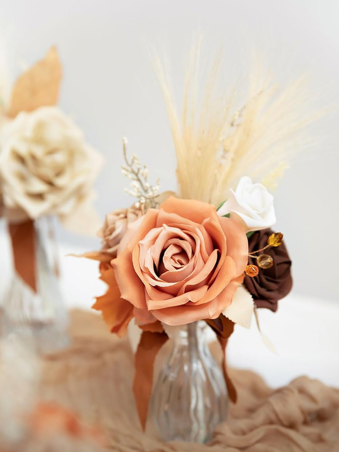 Artificial Flowers Centerpieces Mini Bridesmaid Bouquets Set Of 6 Brown And Rust