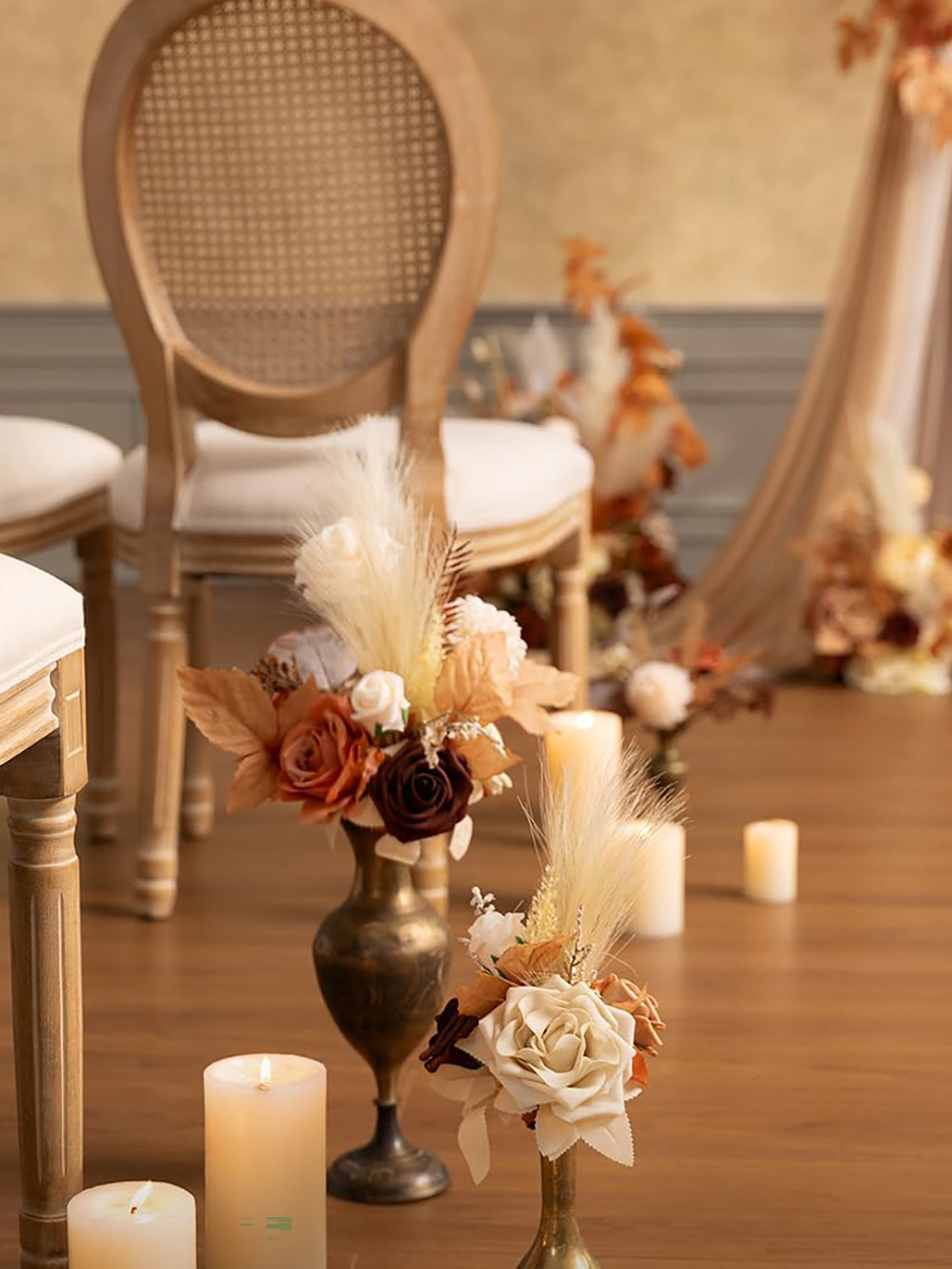 Artificial Flowers Centerpieces Mini Bridesmaid Bouquets Set Of 6 Brown And Rust