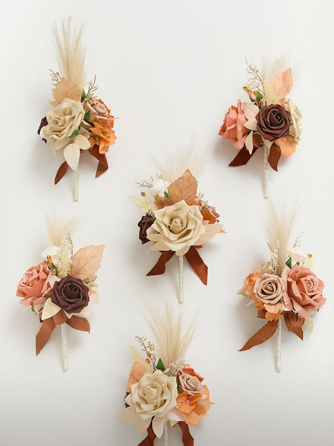 Artificial Flowers Centerpieces Mini Bridesmaid Bouquets Set Of 6 Brown And Rust