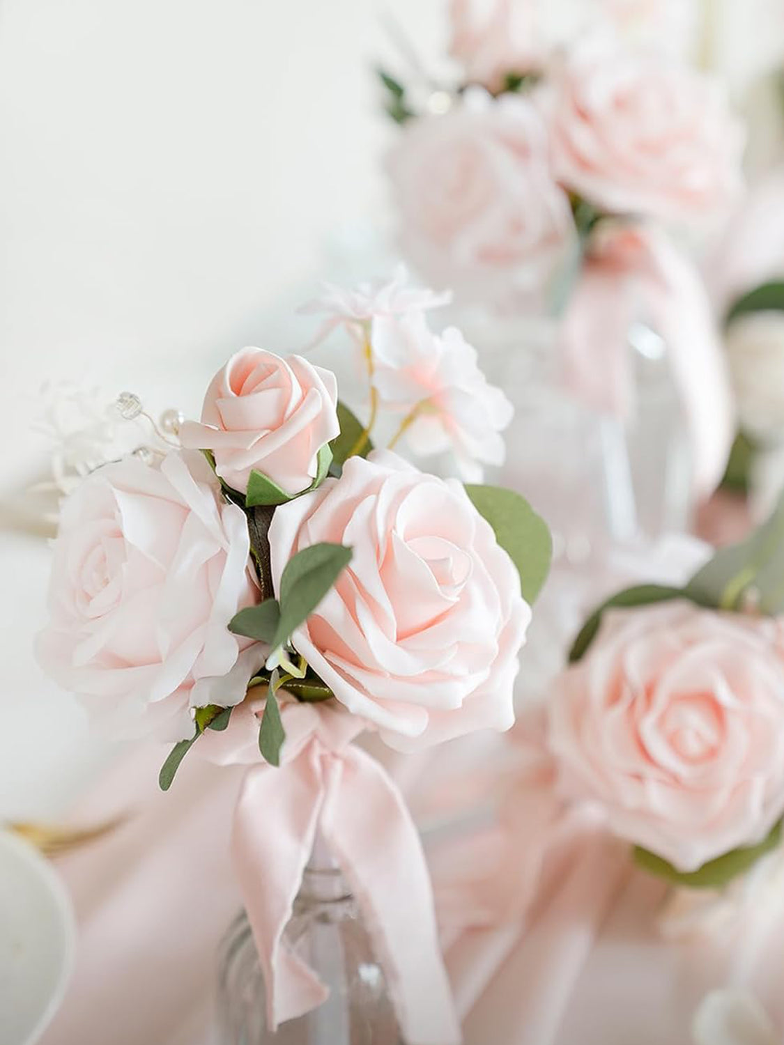 Blush Wedding Centerpieces Floral Decor Mini Bridesmaid Bouquets Set Of 6 Dusty Pink Rose
