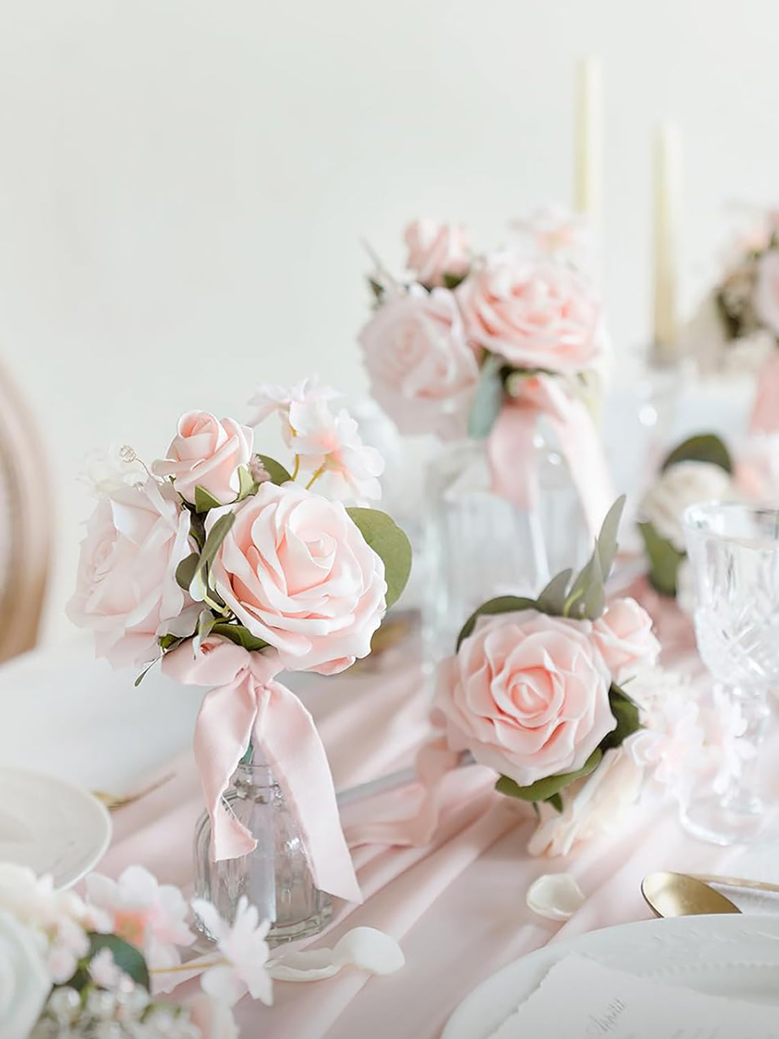 Blush Wedding Centerpieces Floral Decor Mini Bridesmaid Bouquets Set Of 6 Dusty Pink Rose