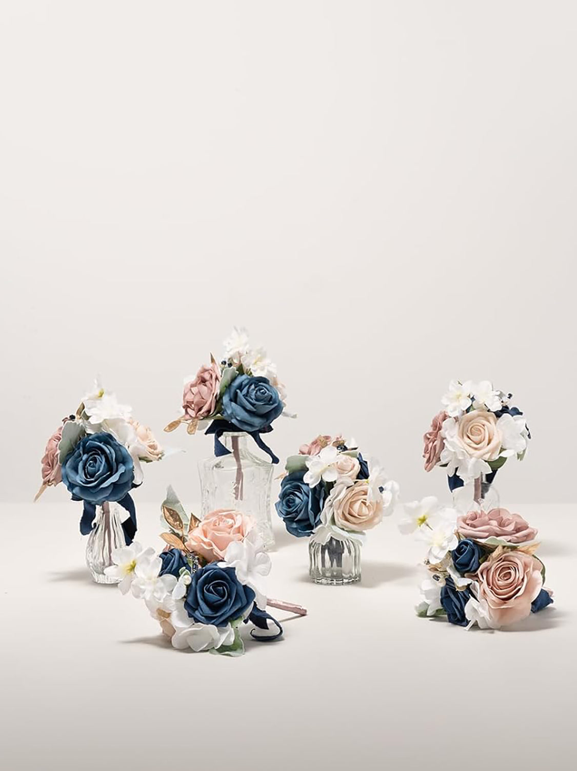 Dusty Rose & Navy Wedding Centerpieces Mini Bridesmaid Bouquets Set 6