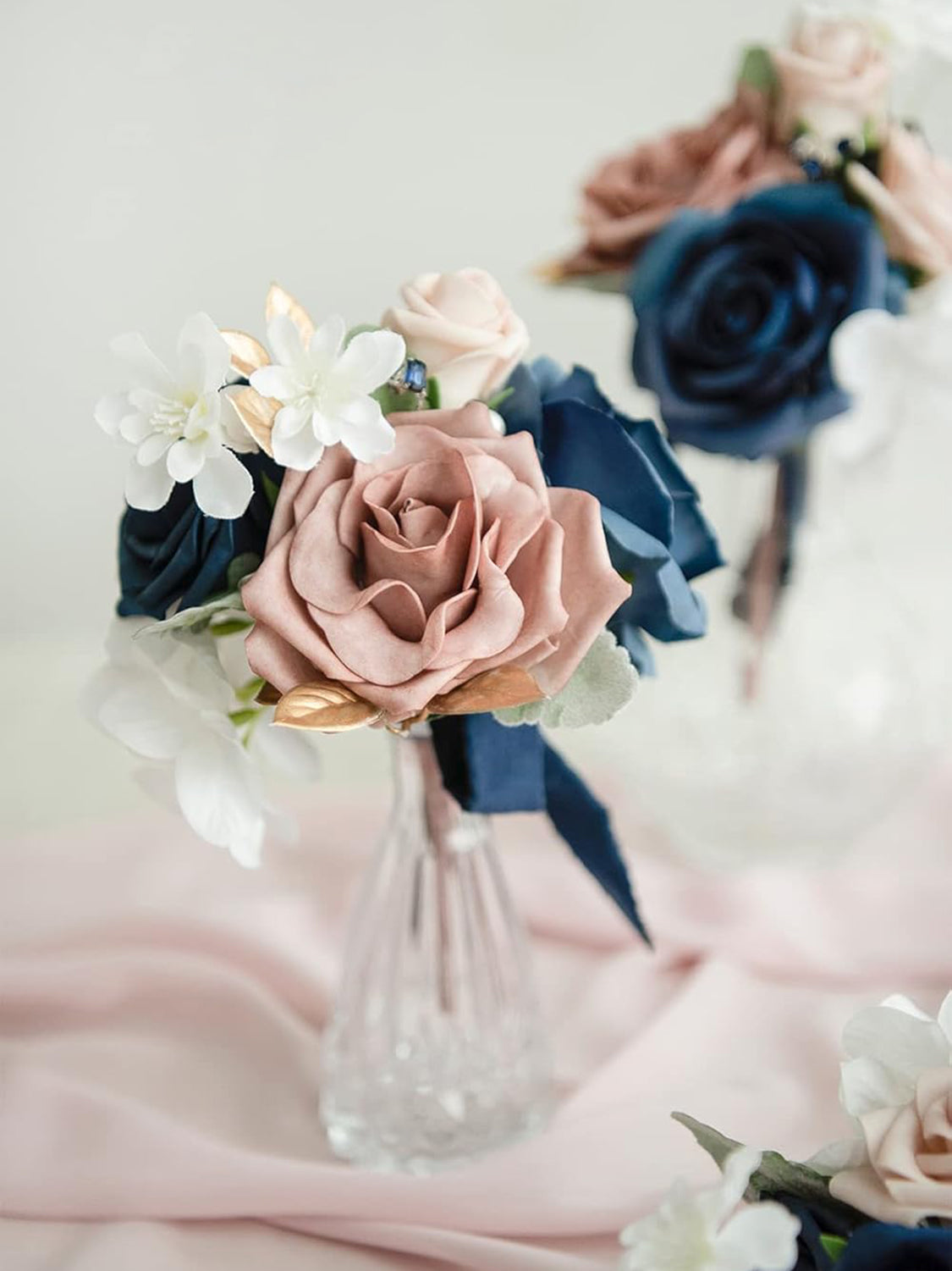 Dusty Rose & Navy Wedding Centerpieces Mini Bridesmaid Bouquets Set 6