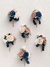 Dusty Rose & Navy Wedding Centerpieces Mini Bridesmaid Bouquets Set 6