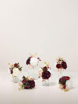 Marsala & White Flowers Mini Bridesmaid Bouquets Set of 6 Centerpieces