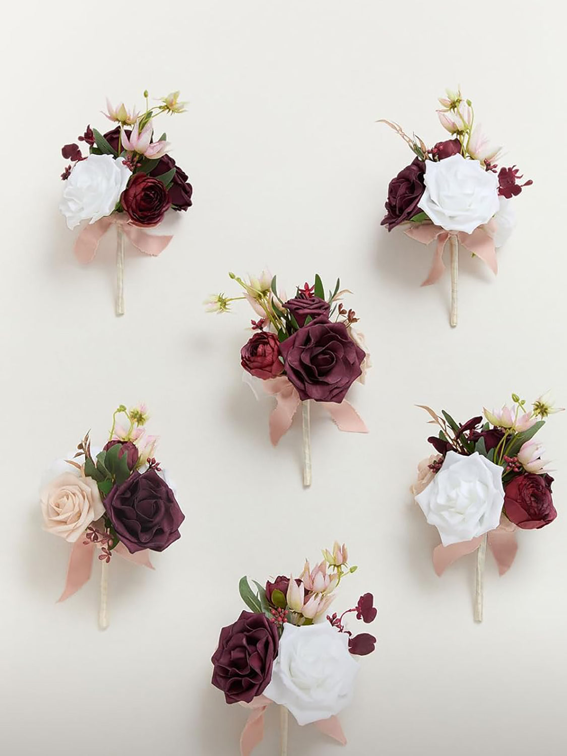 Marsala & White Flowers Mini Bridesmaid Bouquets Set of 6 Centerpieces