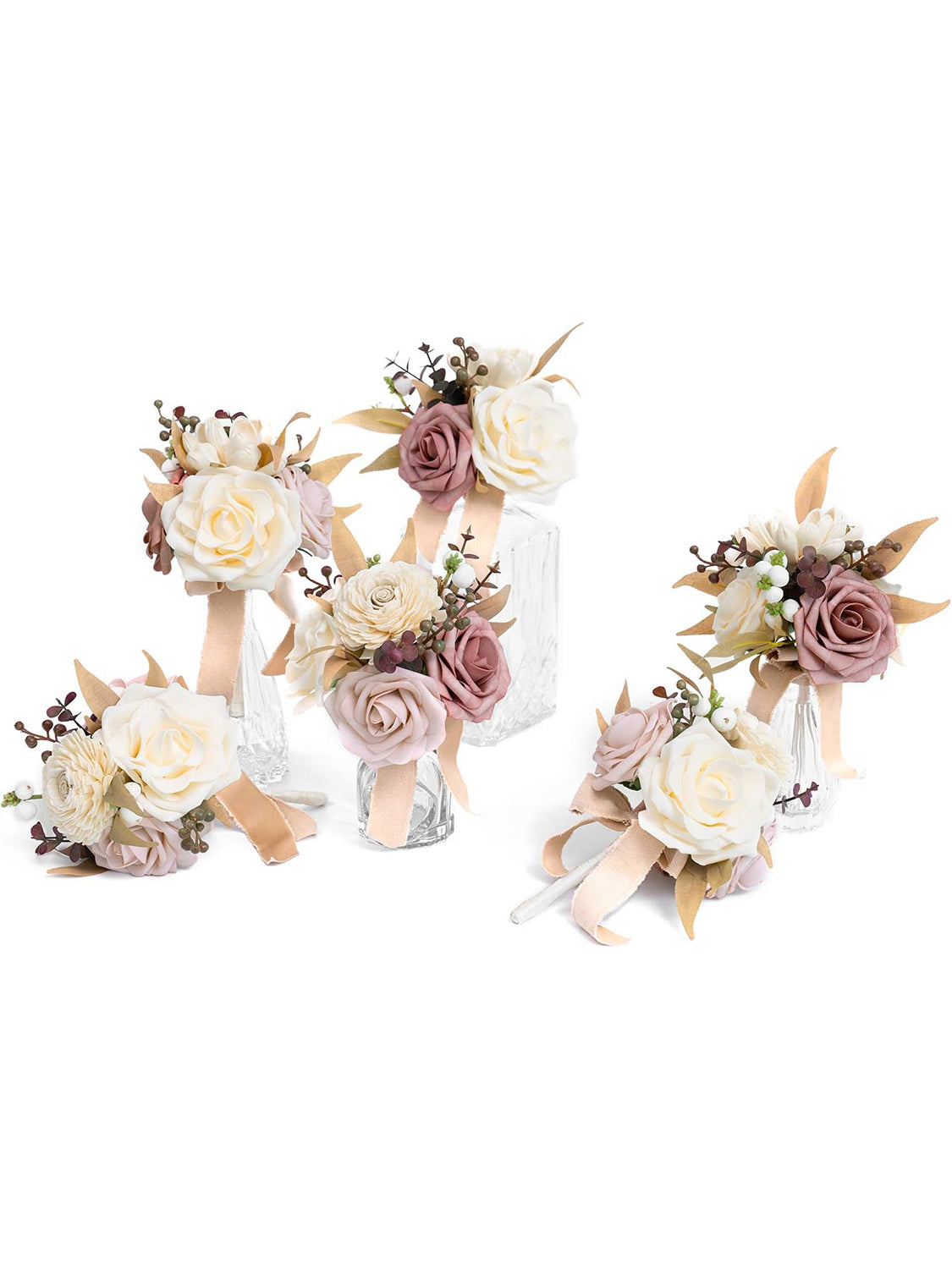 Ivory Dusty Rose Boho Wedding Table Centerpieces 6 Piece Bridesmaid Bouquets