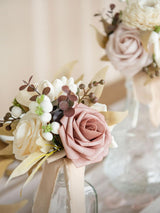 Ivory Dusty Rose Boho Wedding Table Centerpieces 6 Piece Bridesmaid Bouquets