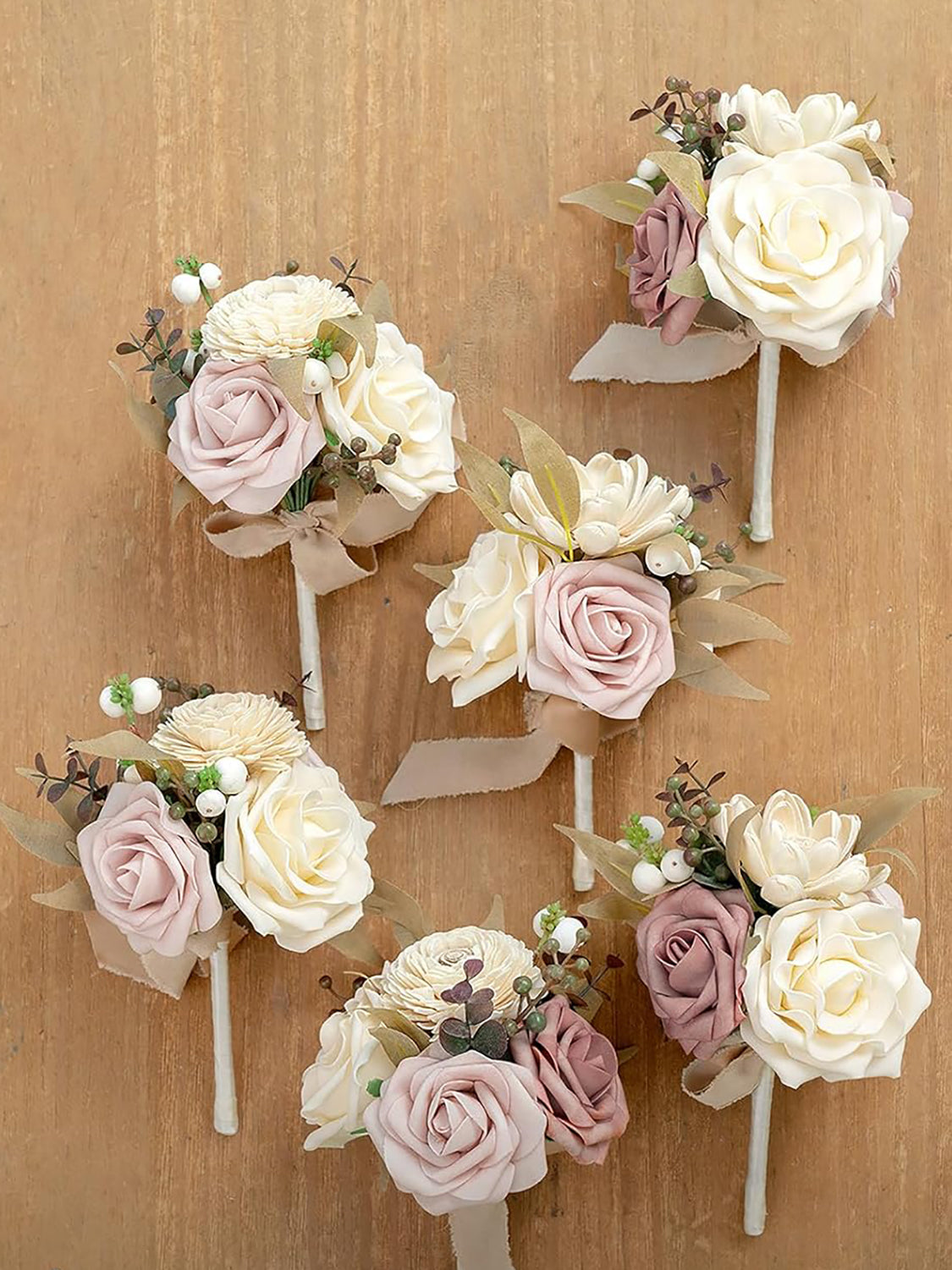 Ivory Dusty Rose Boho Wedding Table Centerpieces 6 Piece Bridesmaid Bouquets