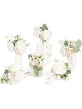 White Wedding Mini Bridesmaid Bouquets Set of 6 Centerpieces
