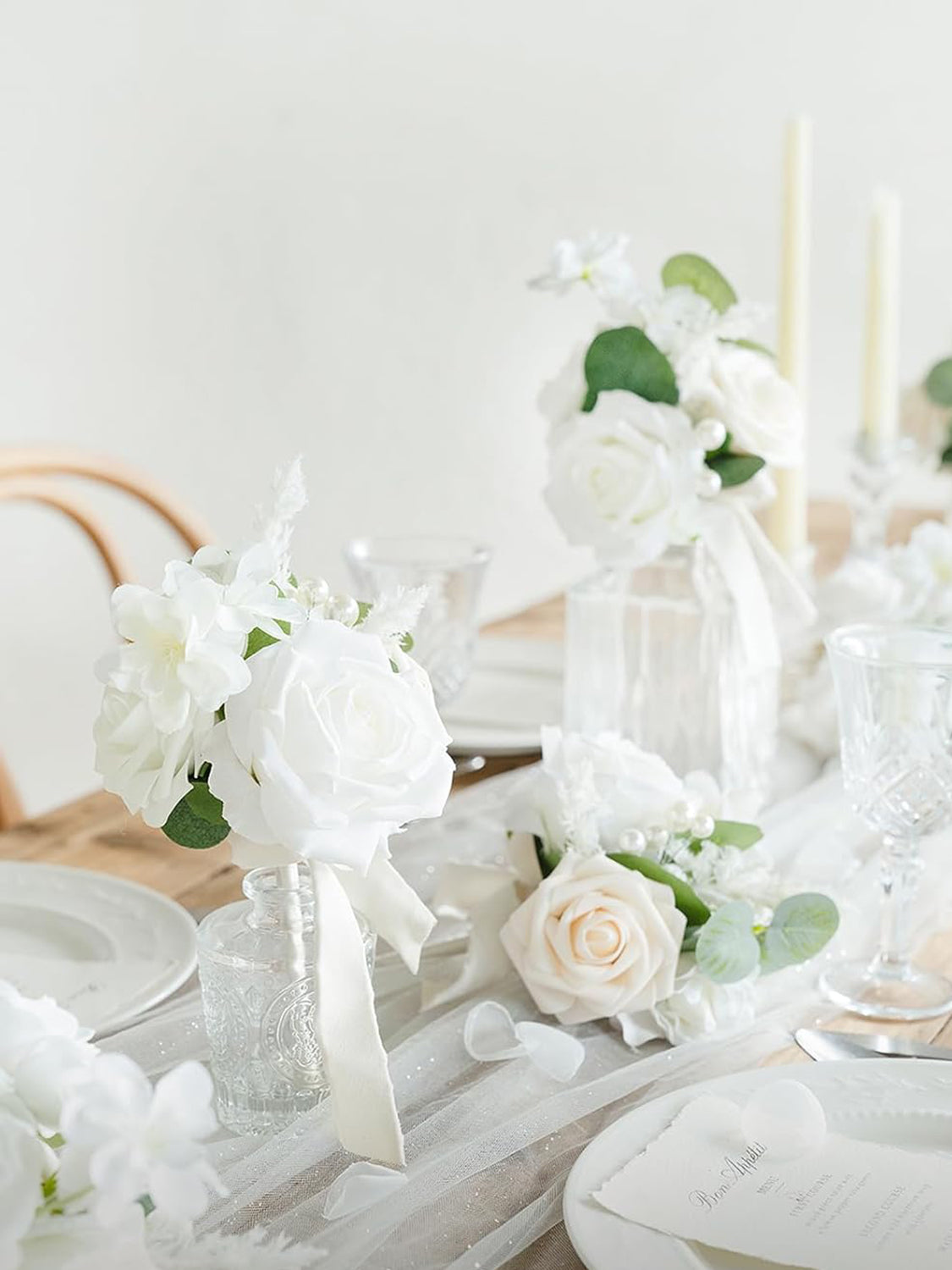 White Wedding Mini Bridesmaid Bouquets Set of 6 Centerpieces