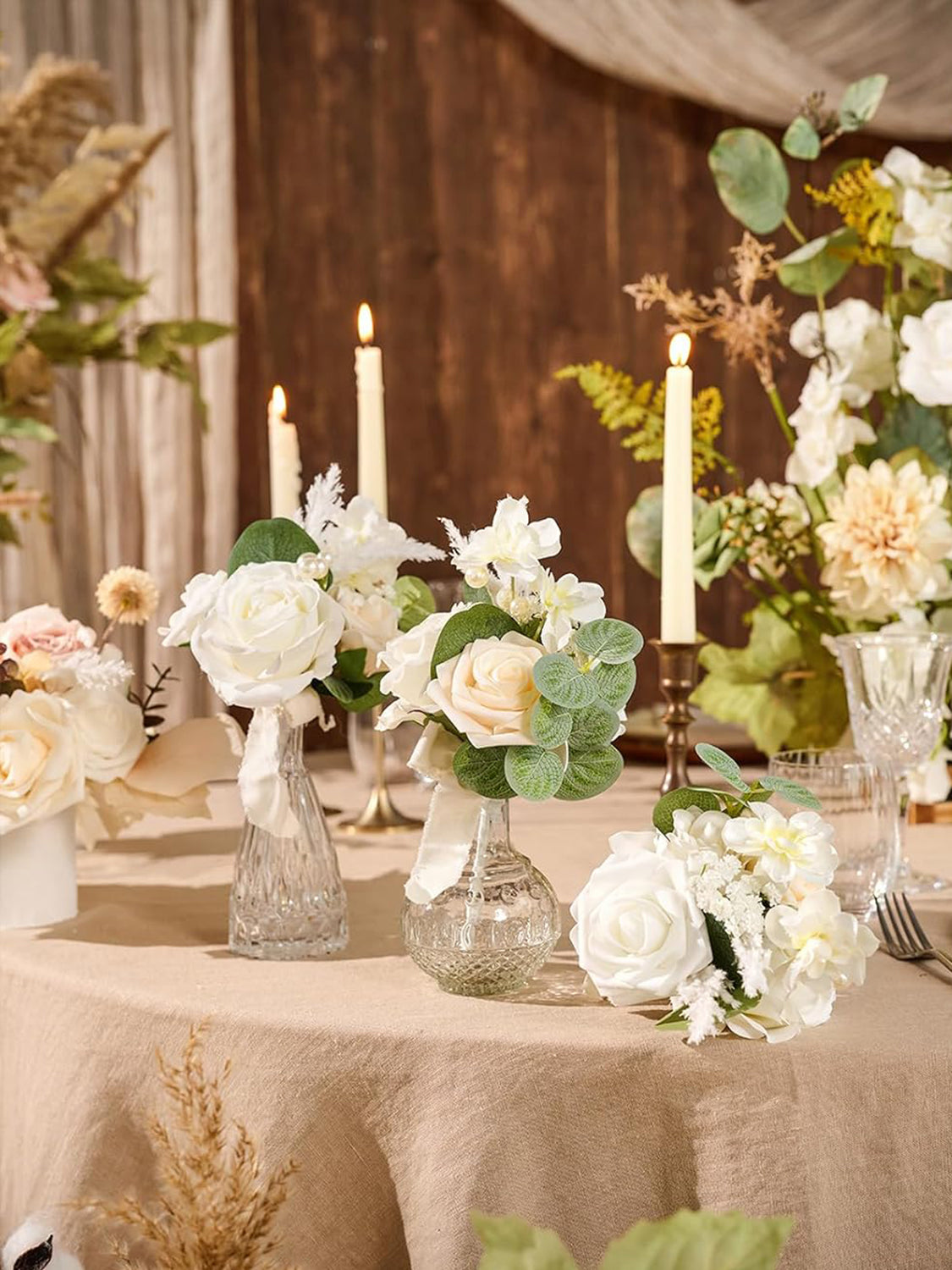 White Wedding Mini Bridesmaid Bouquets Set of 6 Centerpieces