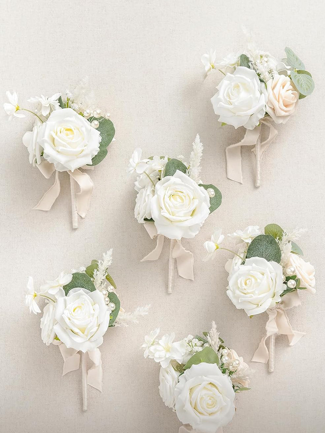 White Wedding Mini Bridesmaid Bouquets Set of 6 Centerpieces