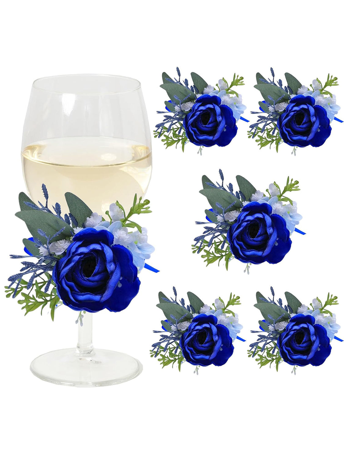 Navy Blue Artificial Wine Cup Flower Set 6 Pcs For Wedding Centerpieces