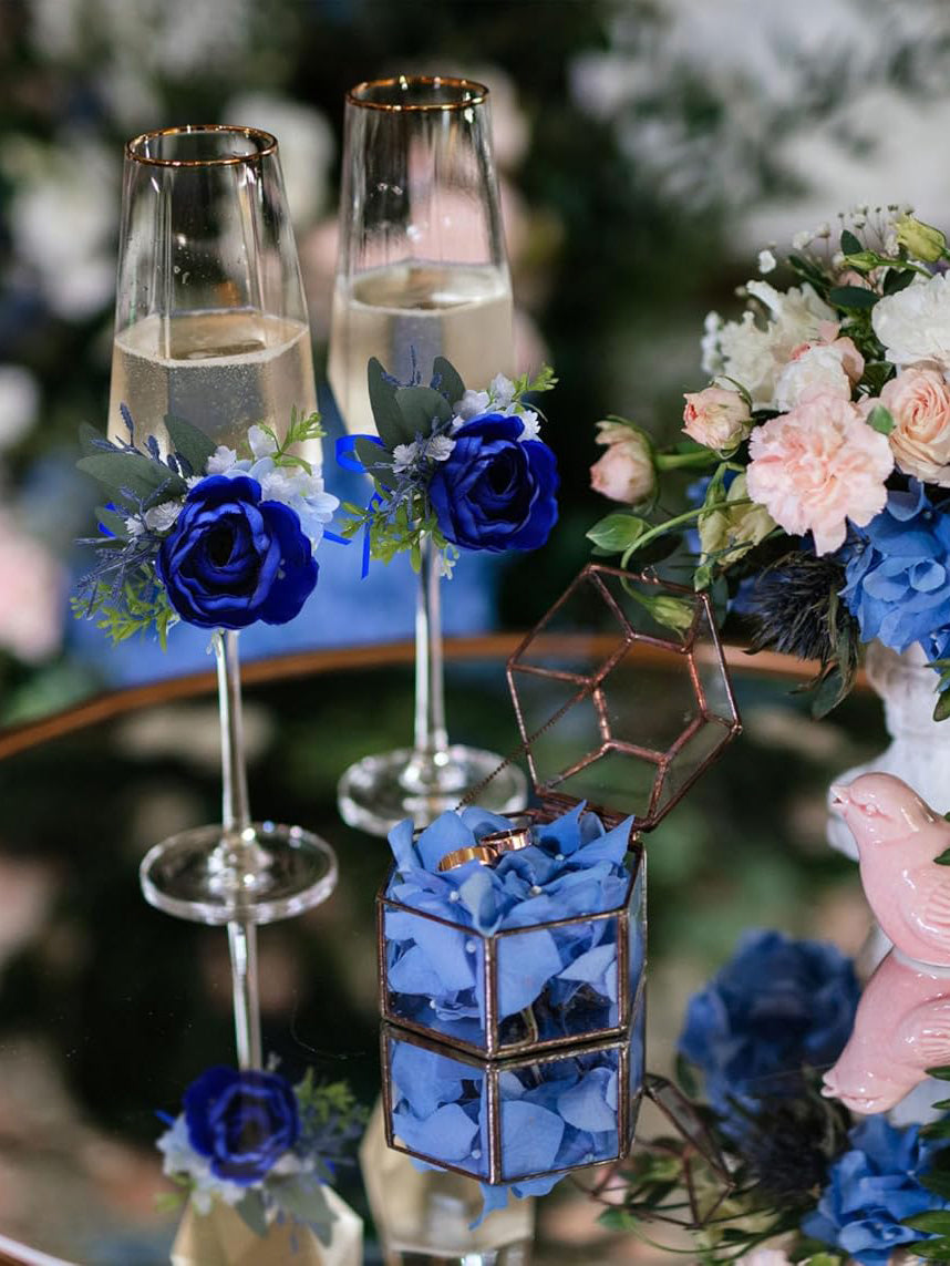 Navy Blue Artificial Wine Cup Flower Set 6 Pcs For Wedding Centerpieces