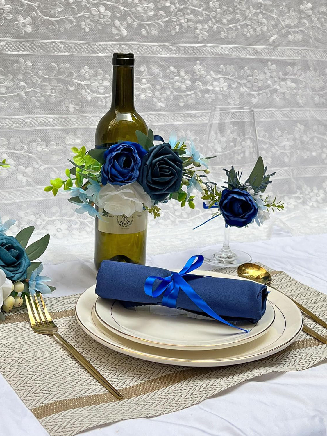 Navy Blue Artificial Wine Cup Flower Set 6 Pcs For Wedding Centerpieces