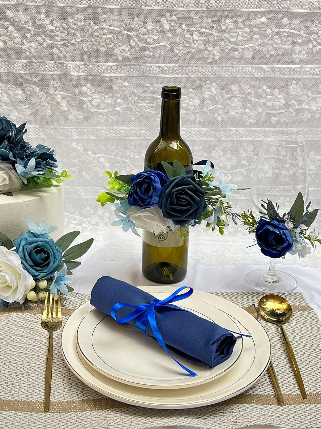 Navy Blue Artificial Wine Cup Flower Set 6 Pcs For Wedding Centerpieces