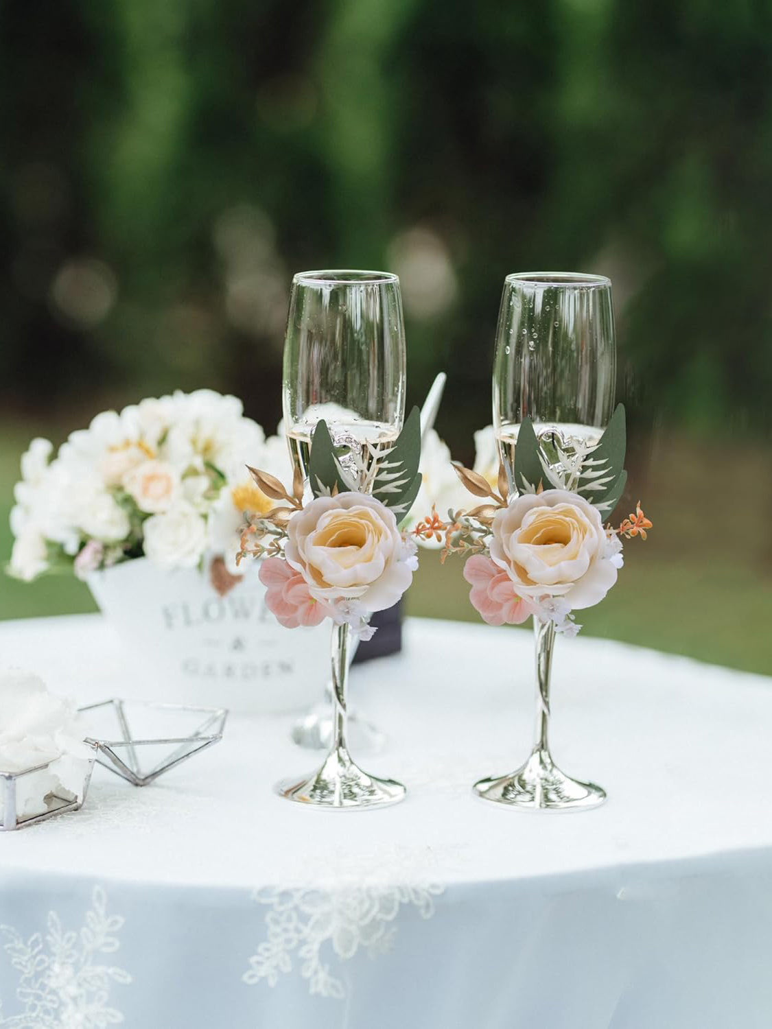 Champagne Wedding Centerpieces Artificial Wine Cup Flower Set 6Pcs Wedding Decor