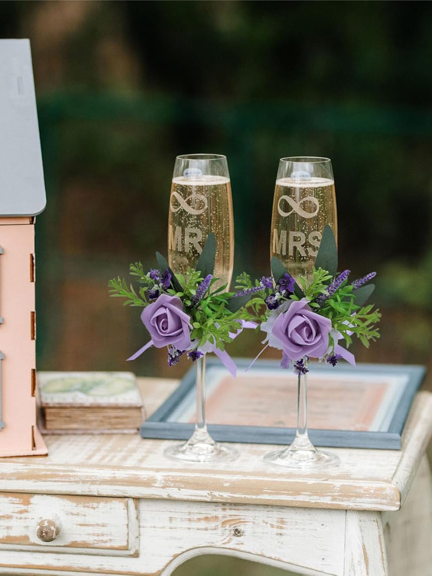 Purple Wedding Centerpiece Wine Cup Flower Set 6Pcs For Decor