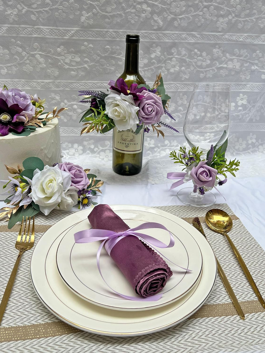 Purple Wedding Centerpiece Wine Cup Flower Set 6Pcs For Decor