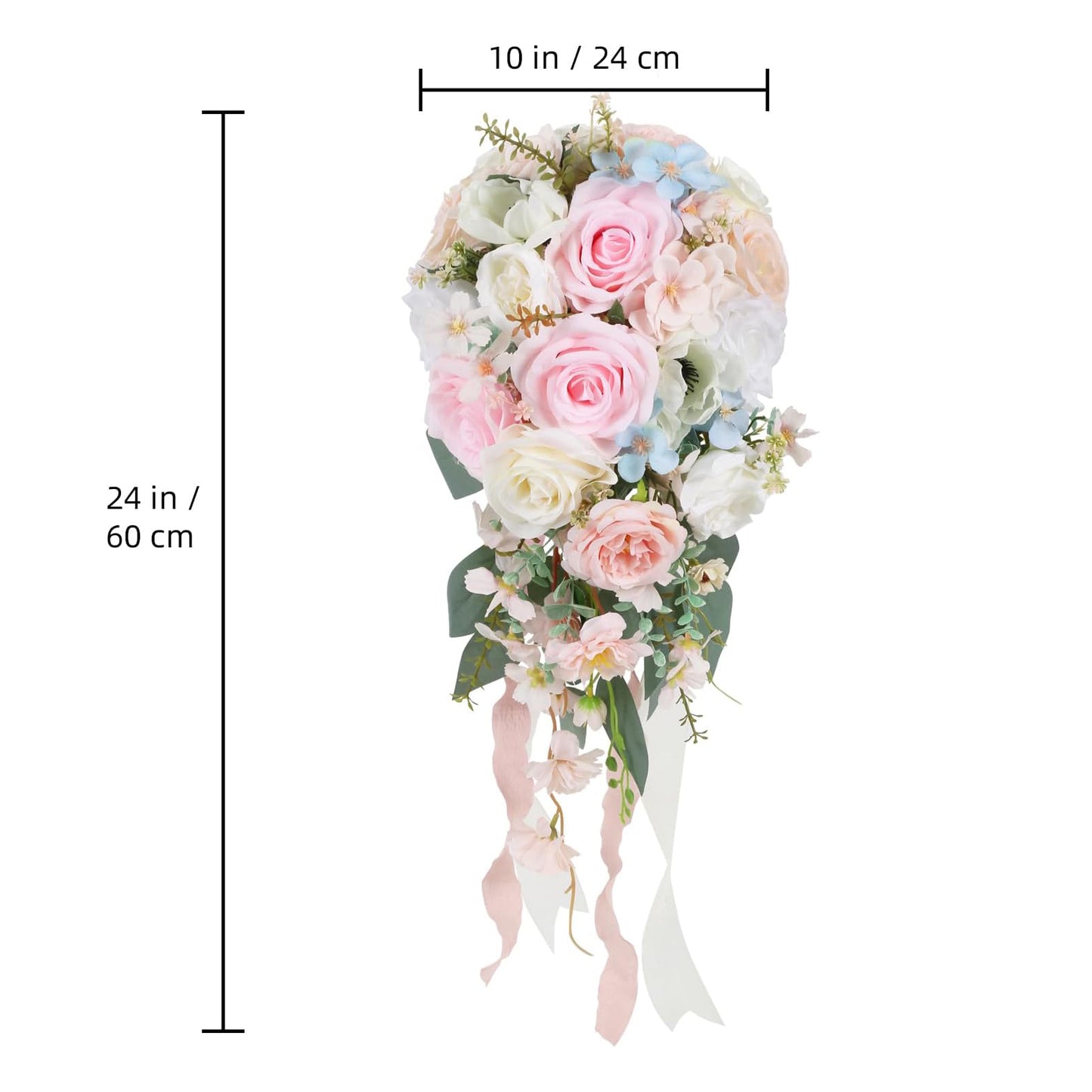 Silk Cascading Bridal Bouquet 10 Inch Blush Pink Light Pink