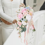 Silk Cascading Bridal Bouquet 10 Inch Blush Pink Light Pink