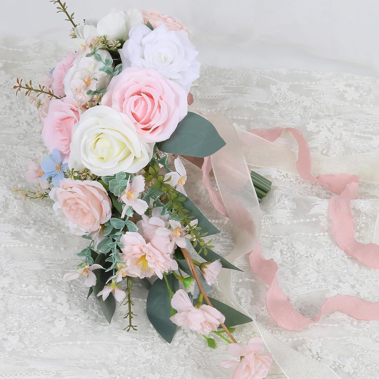 Silk Cascading Bridal Bouquet 10 Inch Blush Pink Light Pink