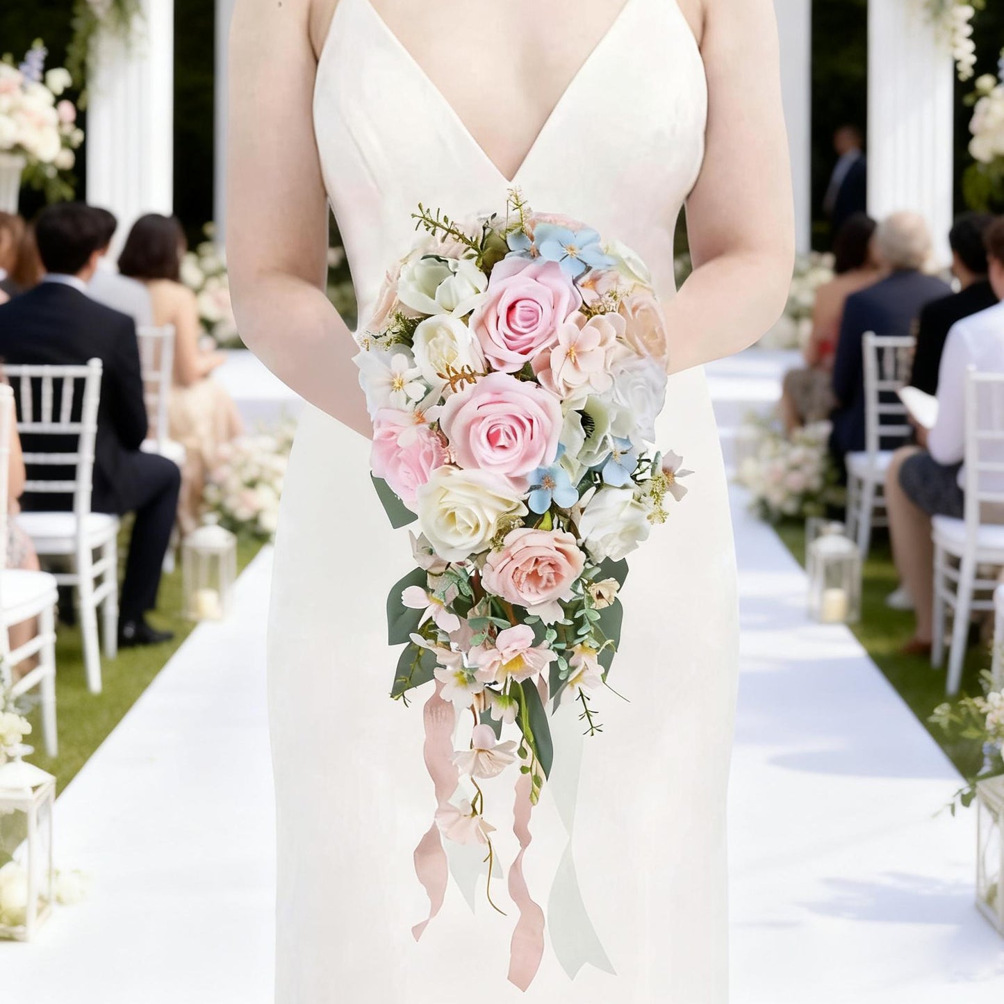 Silk Cascading Bridal Bouquet 10 Inch Blush Pink Light Pink