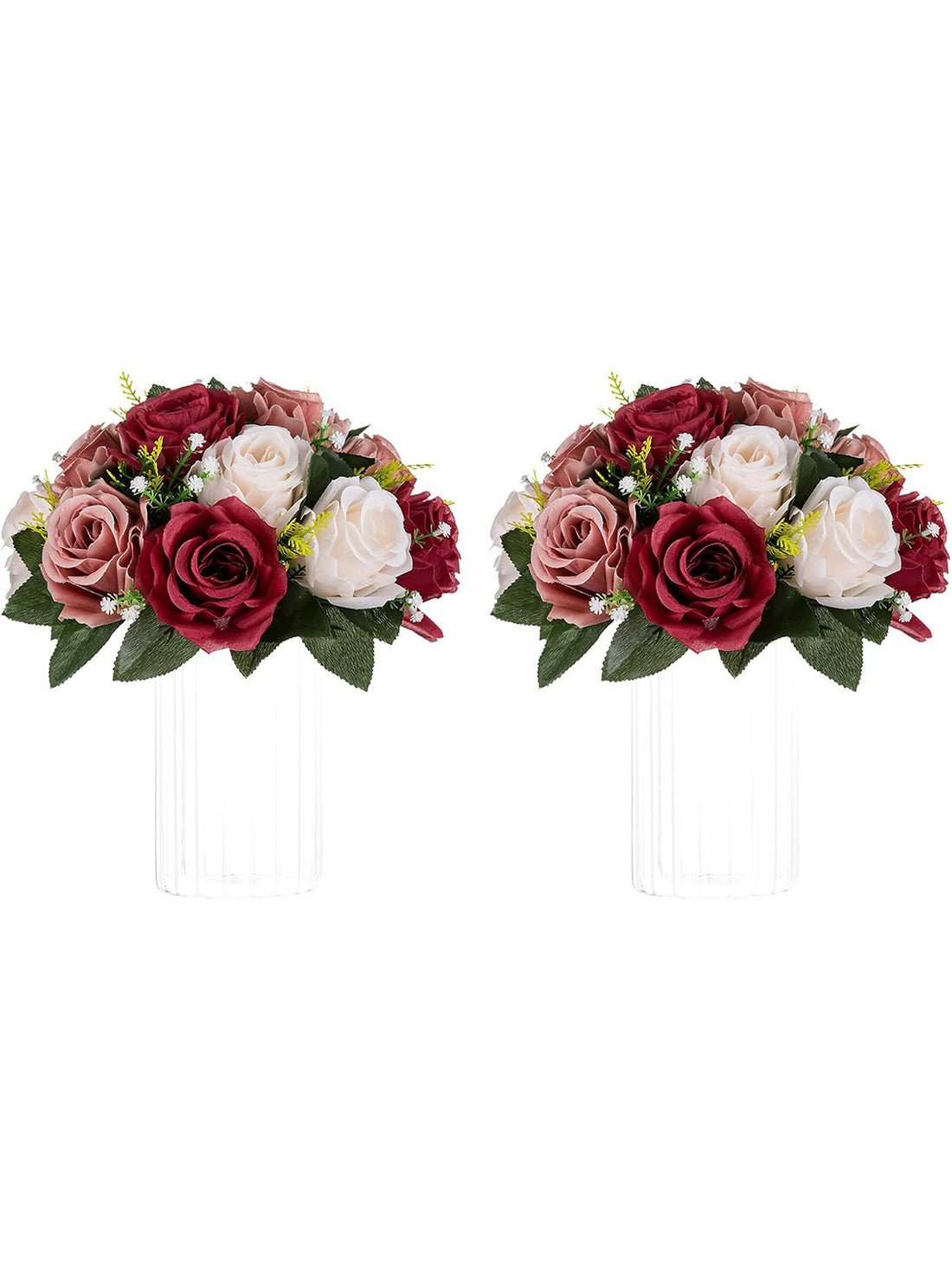 Burgundy Dusty Rose Creamy White 9.5in Centrepieces Table Decor 2 Pcs