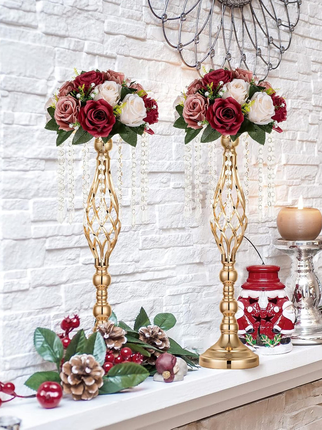 Burgundy Dusty Rose Creamy White 9.5in Centrepieces Table Decor 2 Pcs