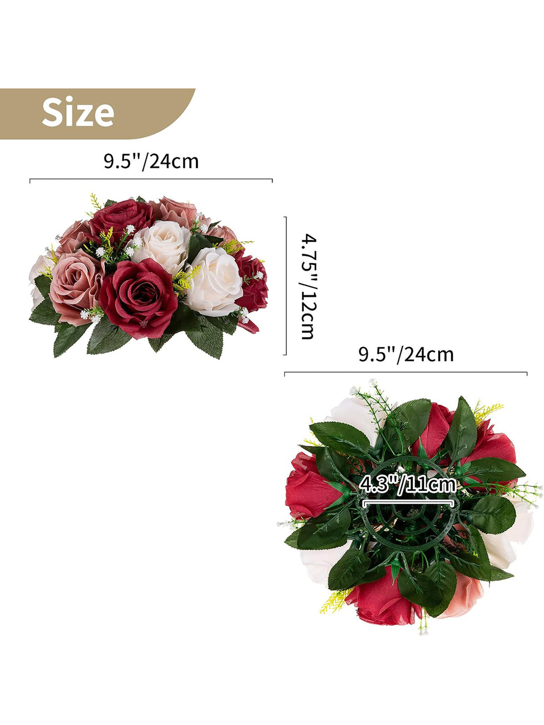 Burgundy Dusty Rose Creamy White 9.5in Centrepieces Table Decor 2 Pcs