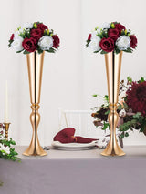Burgundy White Artificial Rose Ball Centerpiece 9.5in 2 Pcs