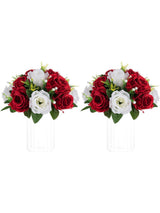 Crimson & White Wedding Table Centerpieces Artificial Rose Balls 9.5in 2 Pcs