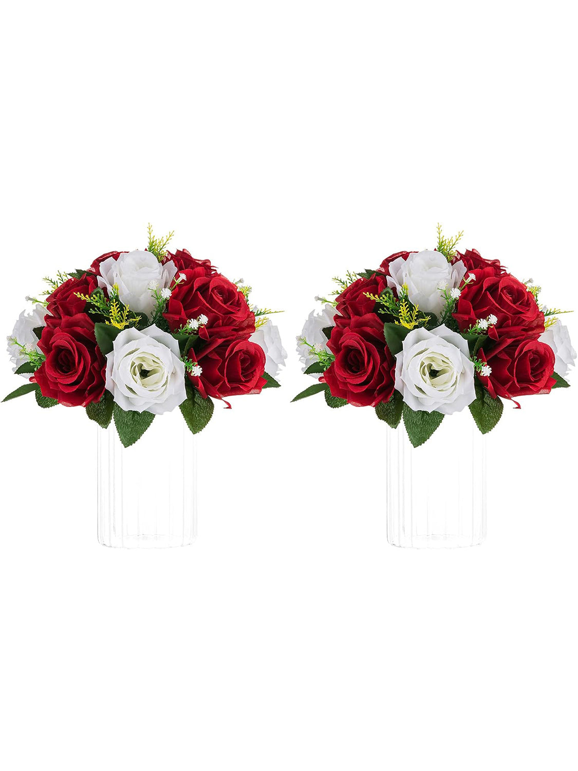 Crimson & White Wedding Table Centerpieces Artificial Rose Balls 9.5in 2 Pcs