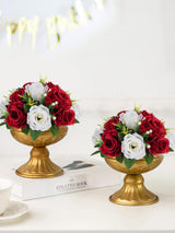Crimson & White Wedding Table Centerpieces Artificial Rose Balls 9.5in 2 Pcs